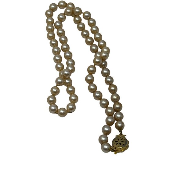 Faux Pearl Necklace Individually Knotted Decorative Clasp Vintage 24" - Picture 2 of 5